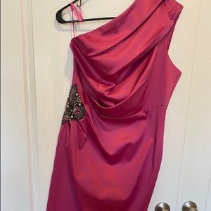 One shoulder formal fuchsia dress